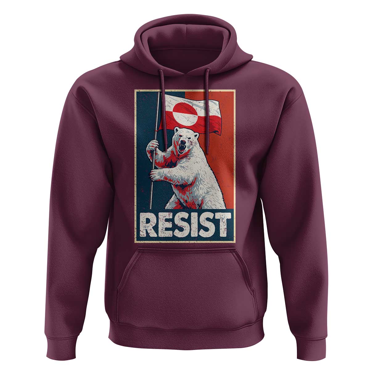 Resist Greenland Polar Bear Holding Flag Art Hoodie Resistance Political