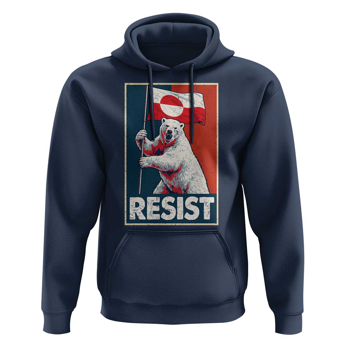 Resist Greenland Polar Bear Holding Flag Art Hoodie Resistance Political