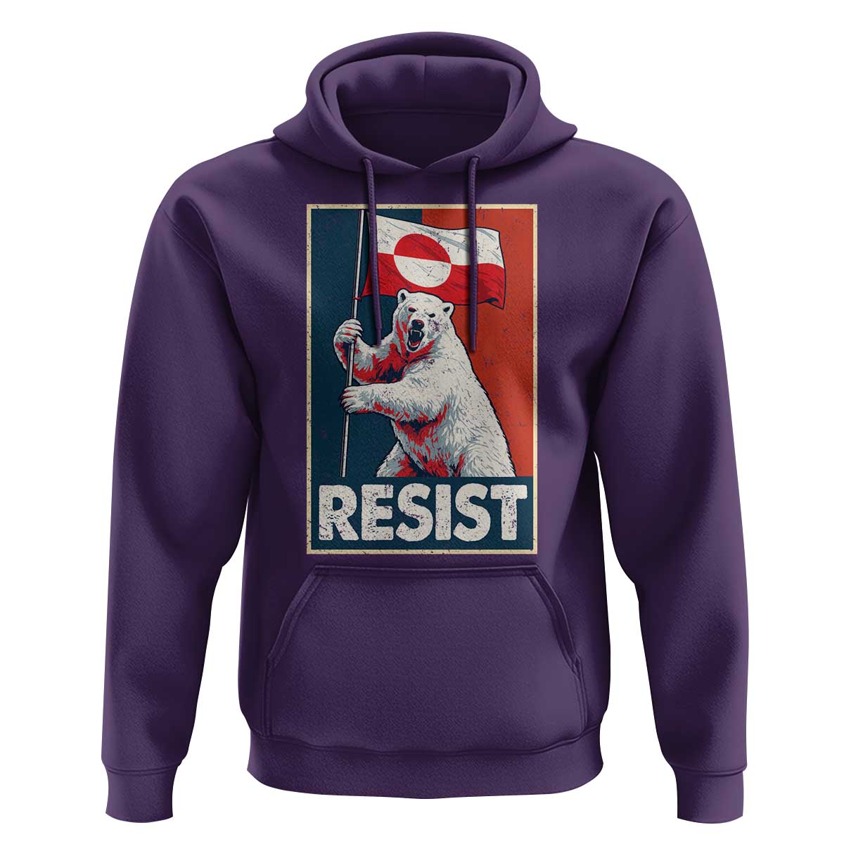 Resist Greenland Polar Bear Holding Flag Art Hoodie Resistance Political