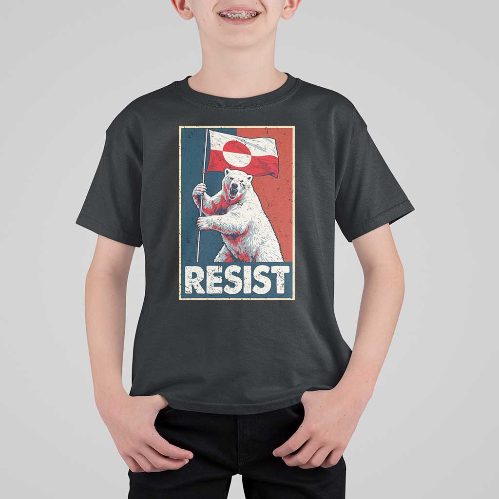Resist Greenland Polar Bear Holding Flag Art T Shirt For Kid Resistance Political