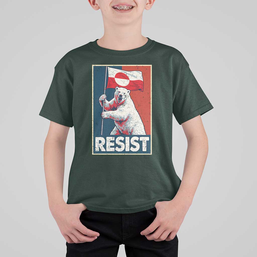 Resist Greenland Polar Bear Holding Flag Art T Shirt For Kid Resistance Political