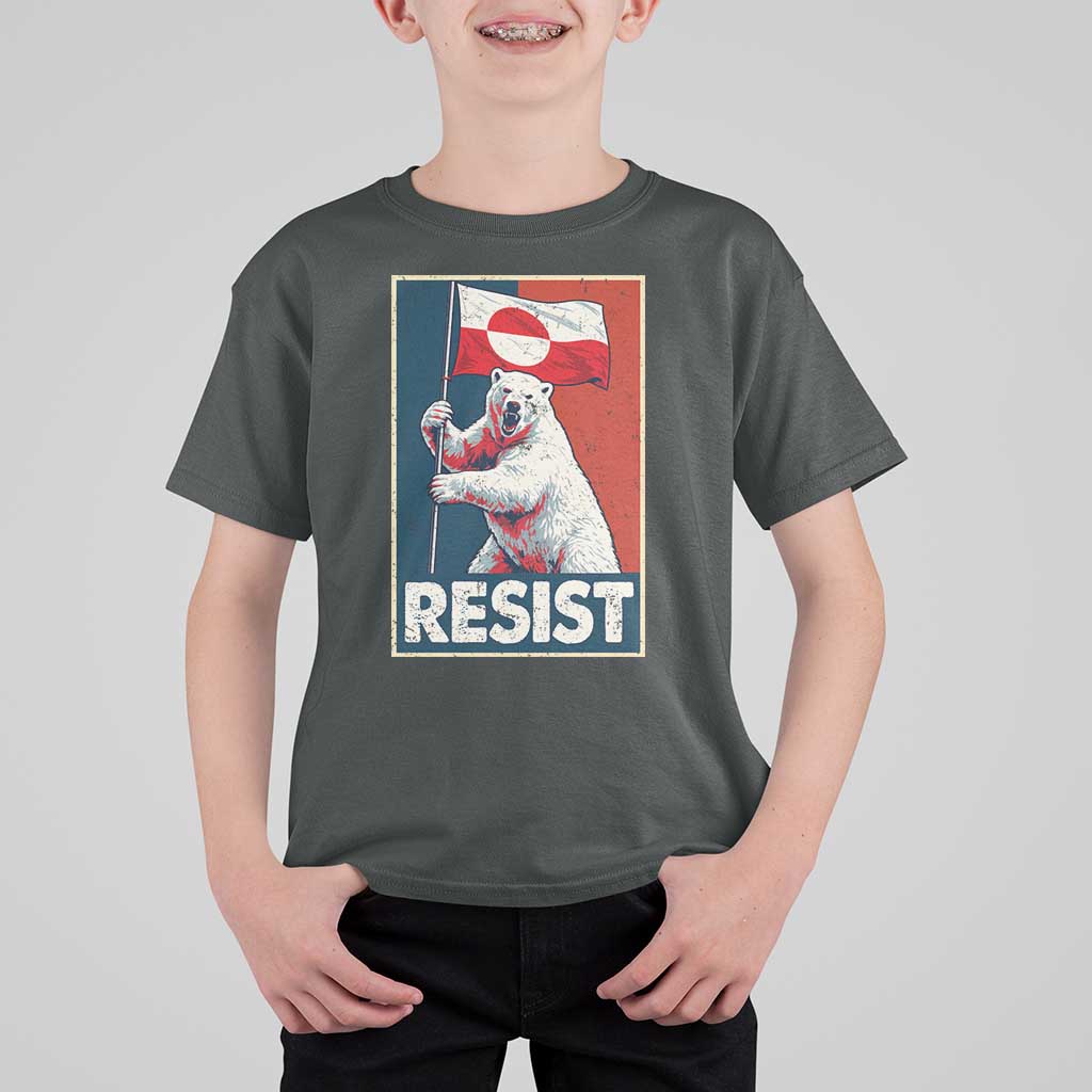 Resist Greenland Polar Bear Holding Flag Art T Shirt For Kid Resistance Political