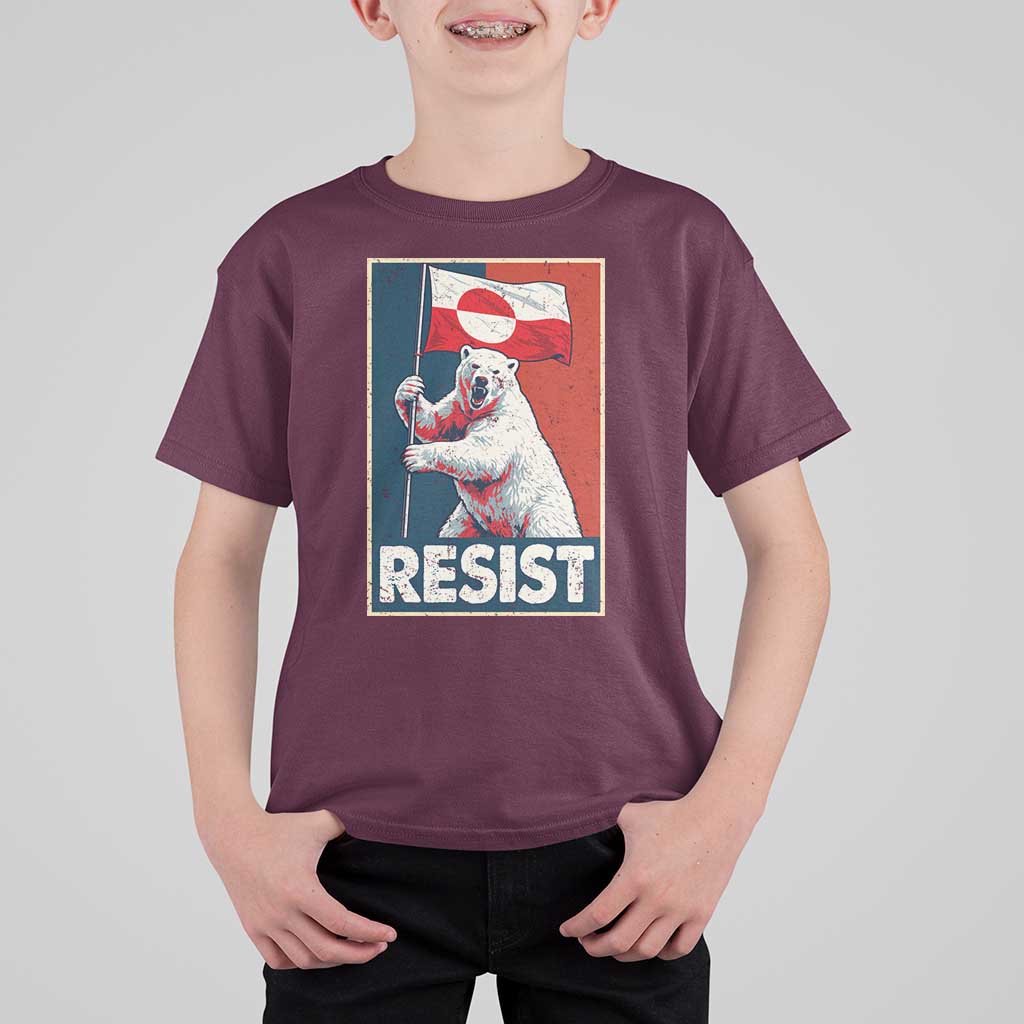 Resist Greenland Polar Bear Holding Flag Art T Shirt For Kid Resistance Political