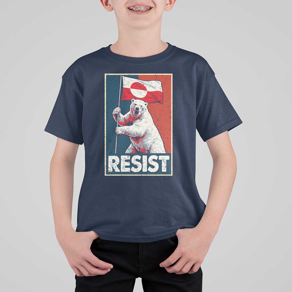 Resist Greenland Polar Bear Holding Flag Art T Shirt For Kid Resistance Political