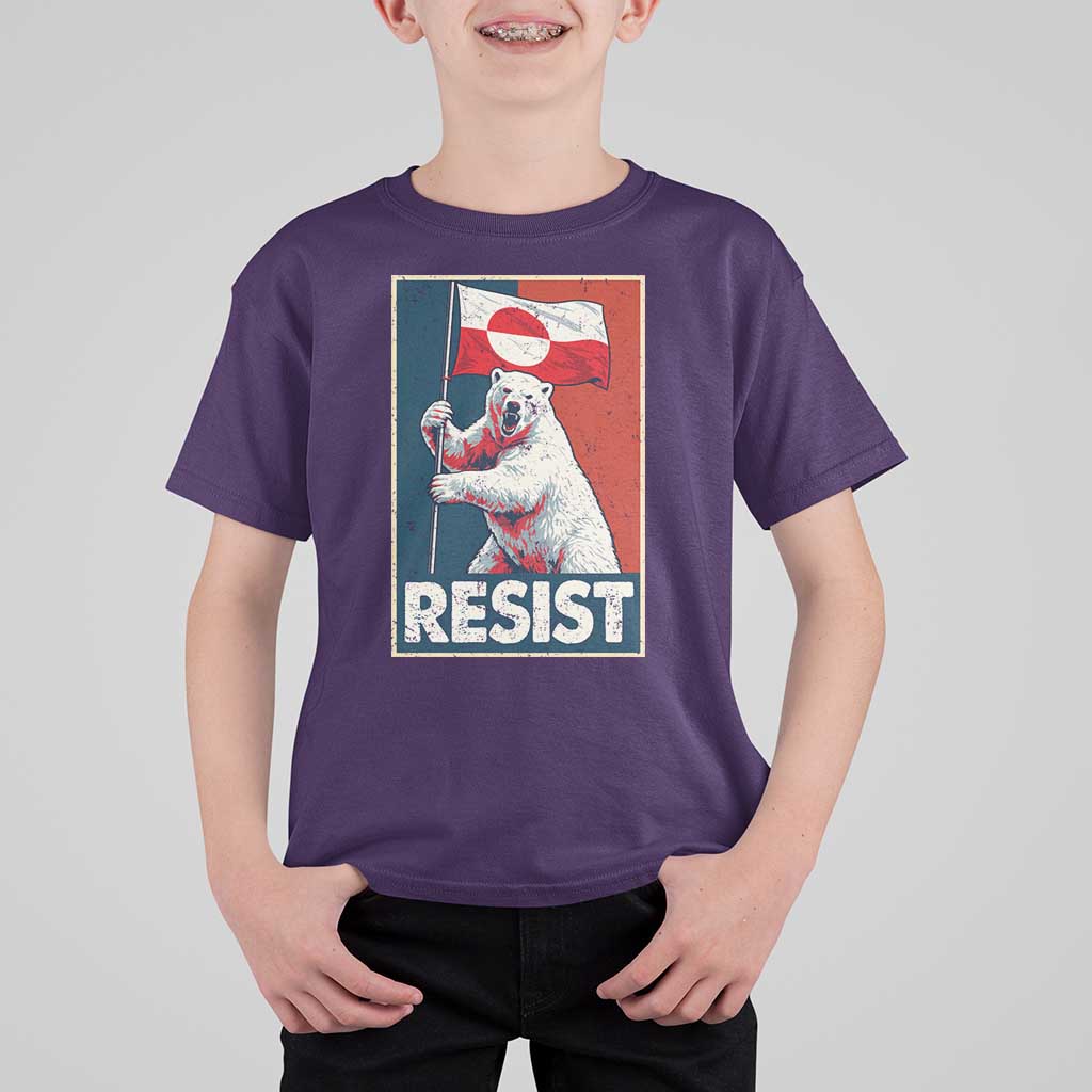 Resist Greenland Polar Bear Holding Flag Art T Shirt For Kid Resistance Political