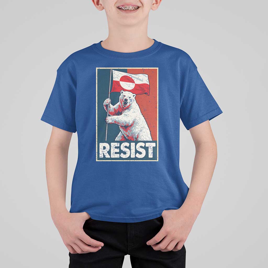 Resist Greenland Polar Bear Holding Flag Art T Shirt For Kid Resistance Political