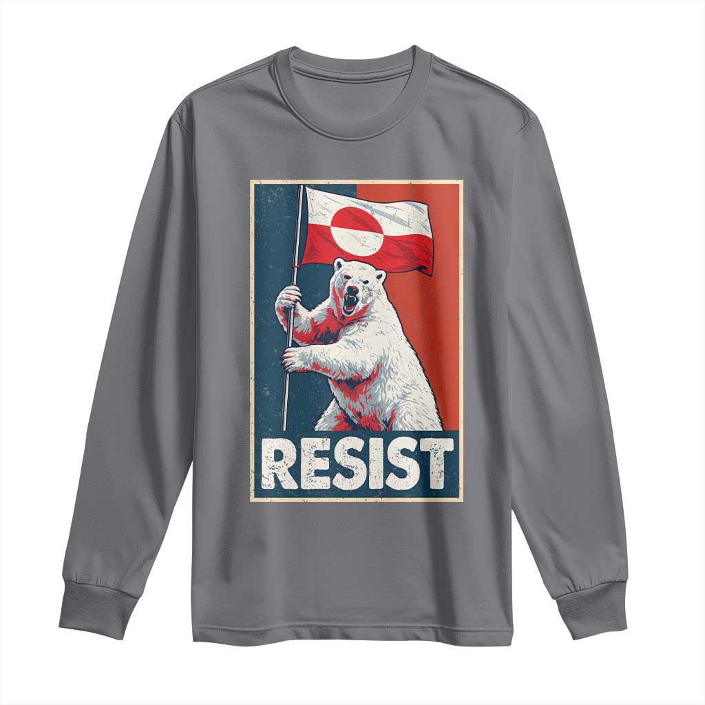 Resist Greenland Polar Bear Holding Flag Art Long Sleeve Shirt Resistance Political