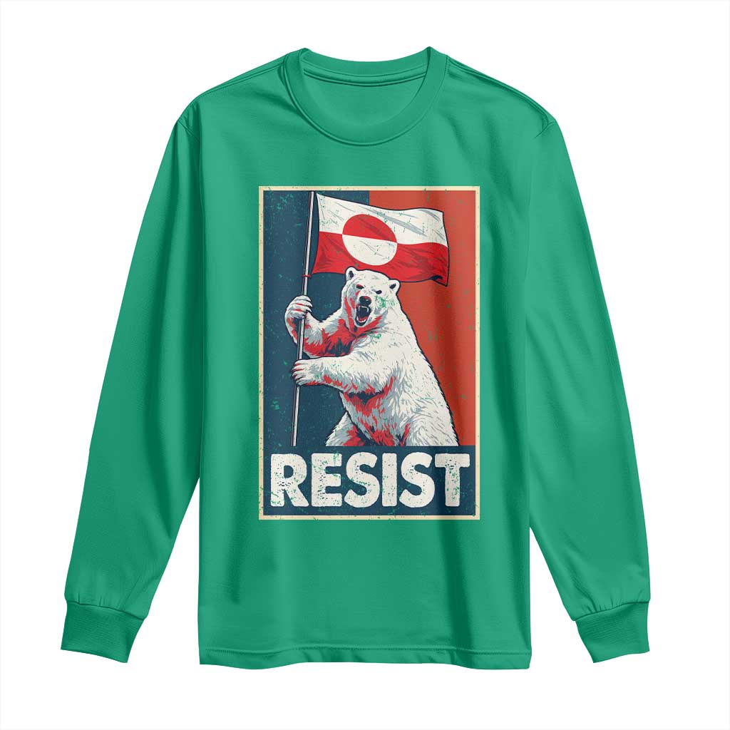Resist Greenland Polar Bear Holding Flag Art Long Sleeve Shirt Resistance Political
