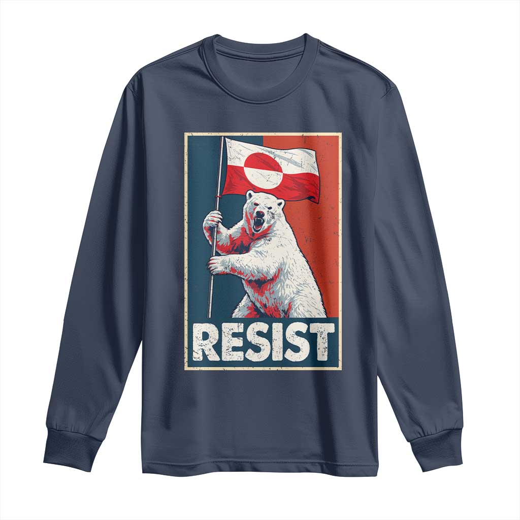 Resist Greenland Polar Bear Holding Flag Art Long Sleeve Shirt Resistance Political