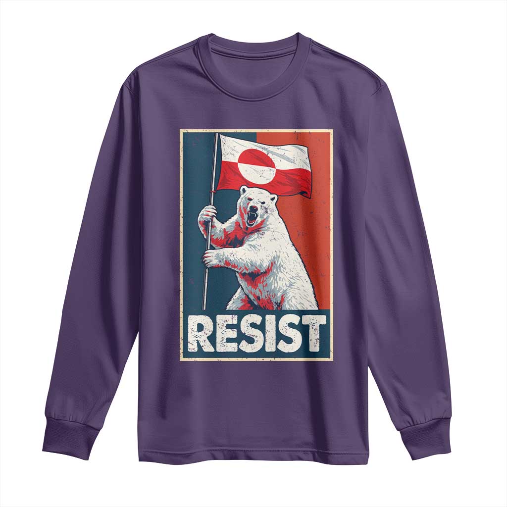 Resist Greenland Polar Bear Holding Flag Art Long Sleeve Shirt Resistance Political