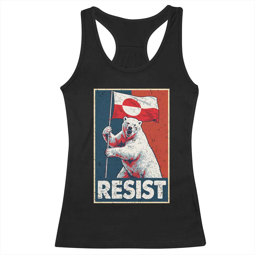 Resist Greenland Polar Bear Holding Flag Art Racerback Tank Top Resistance Political