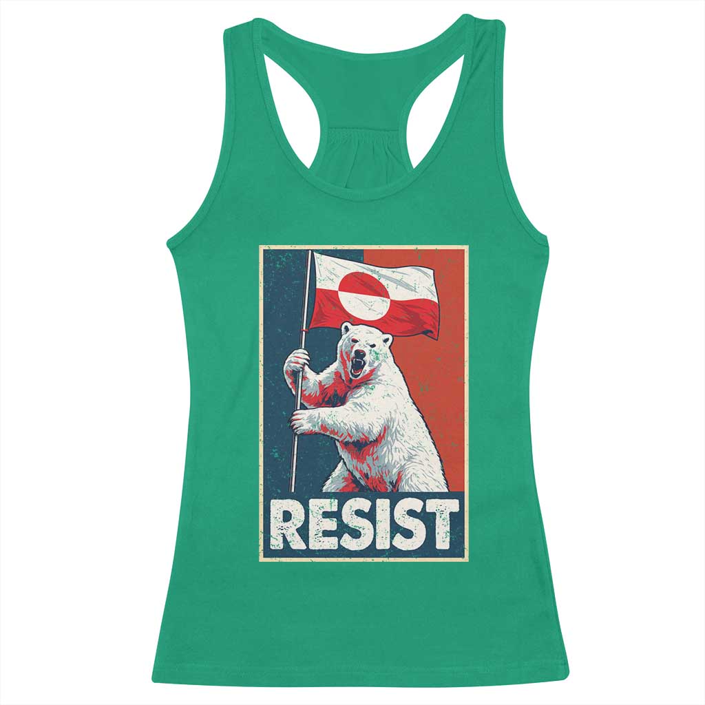 Resist Greenland Polar Bear Holding Flag Art Racerback Tank Top Resistance Political