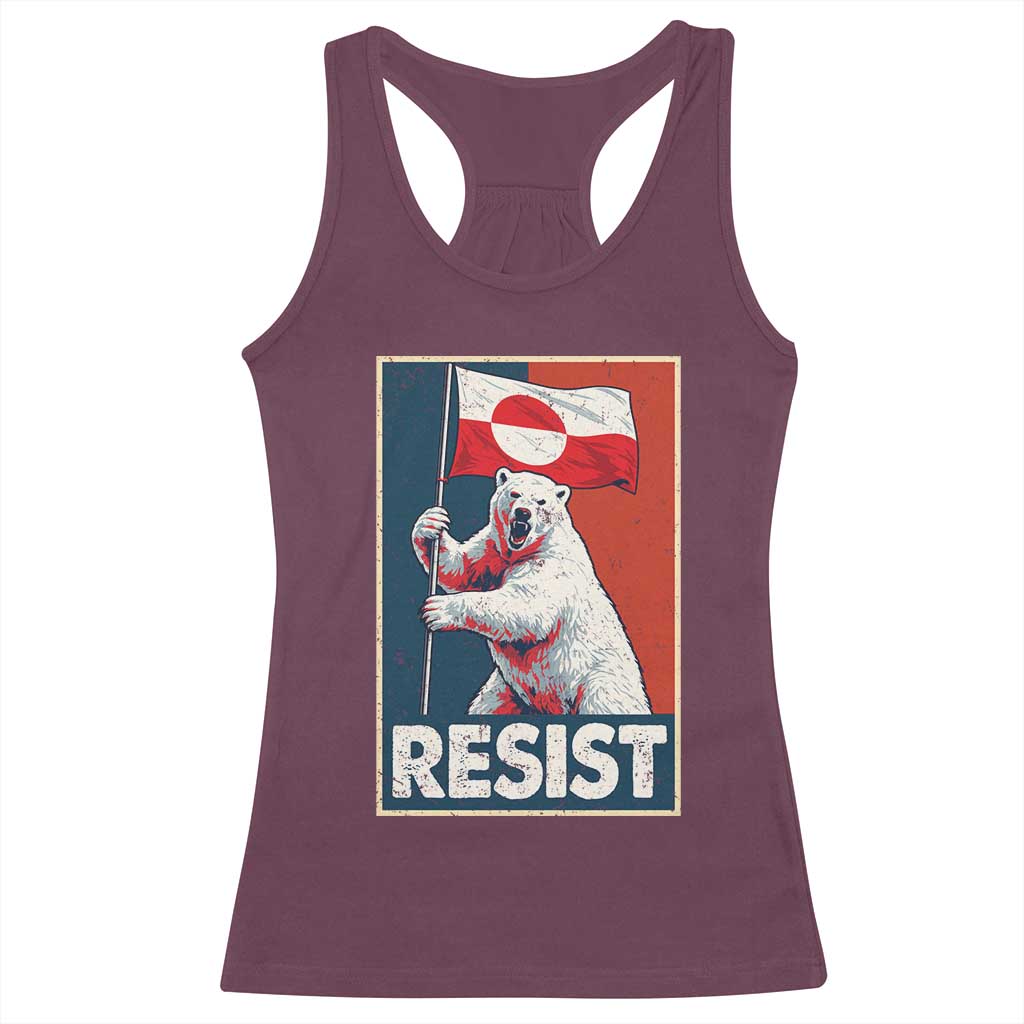 Resist Greenland Polar Bear Holding Flag Art Racerback Tank Top Resistance Political