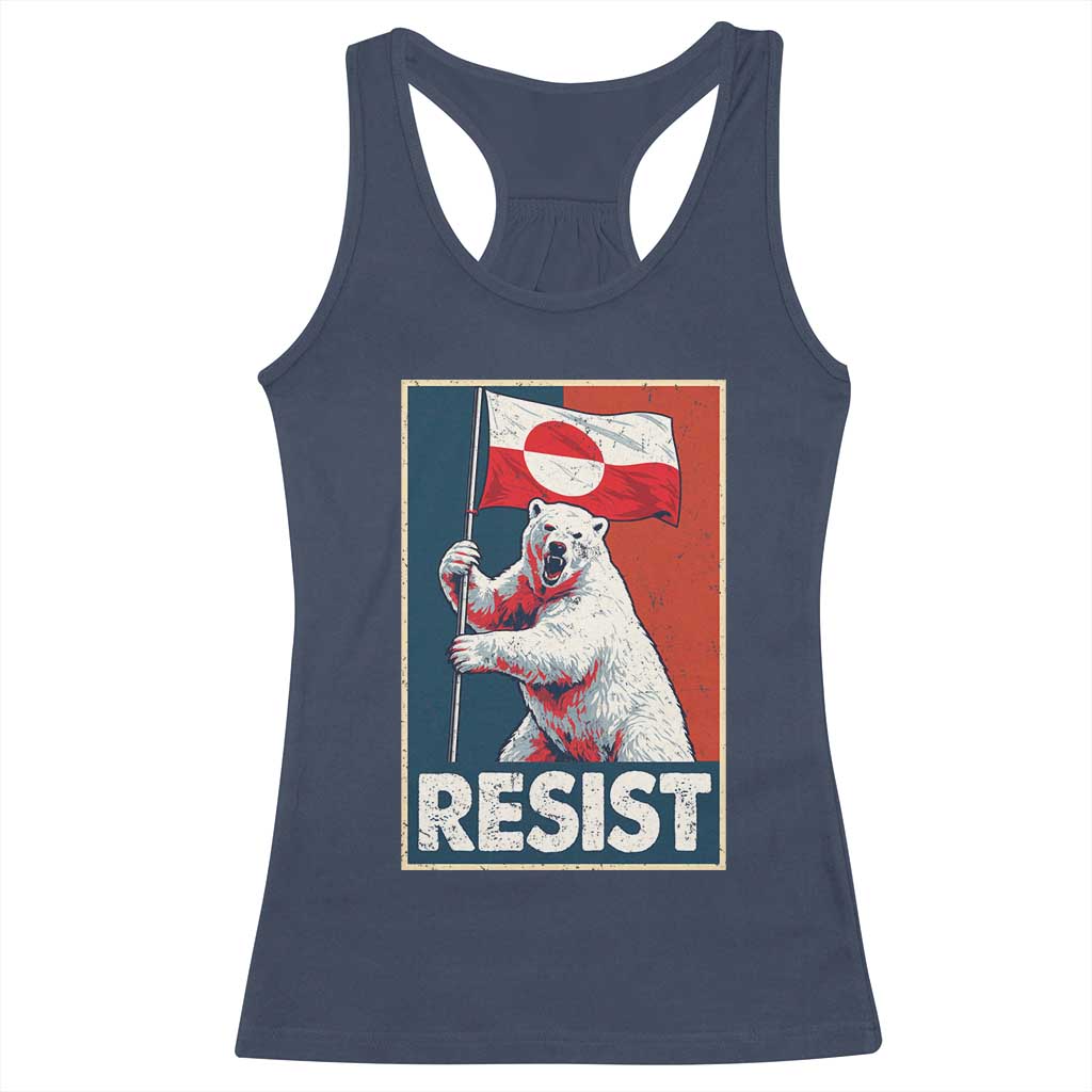 Resist Greenland Polar Bear Holding Flag Art Racerback Tank Top Resistance Political