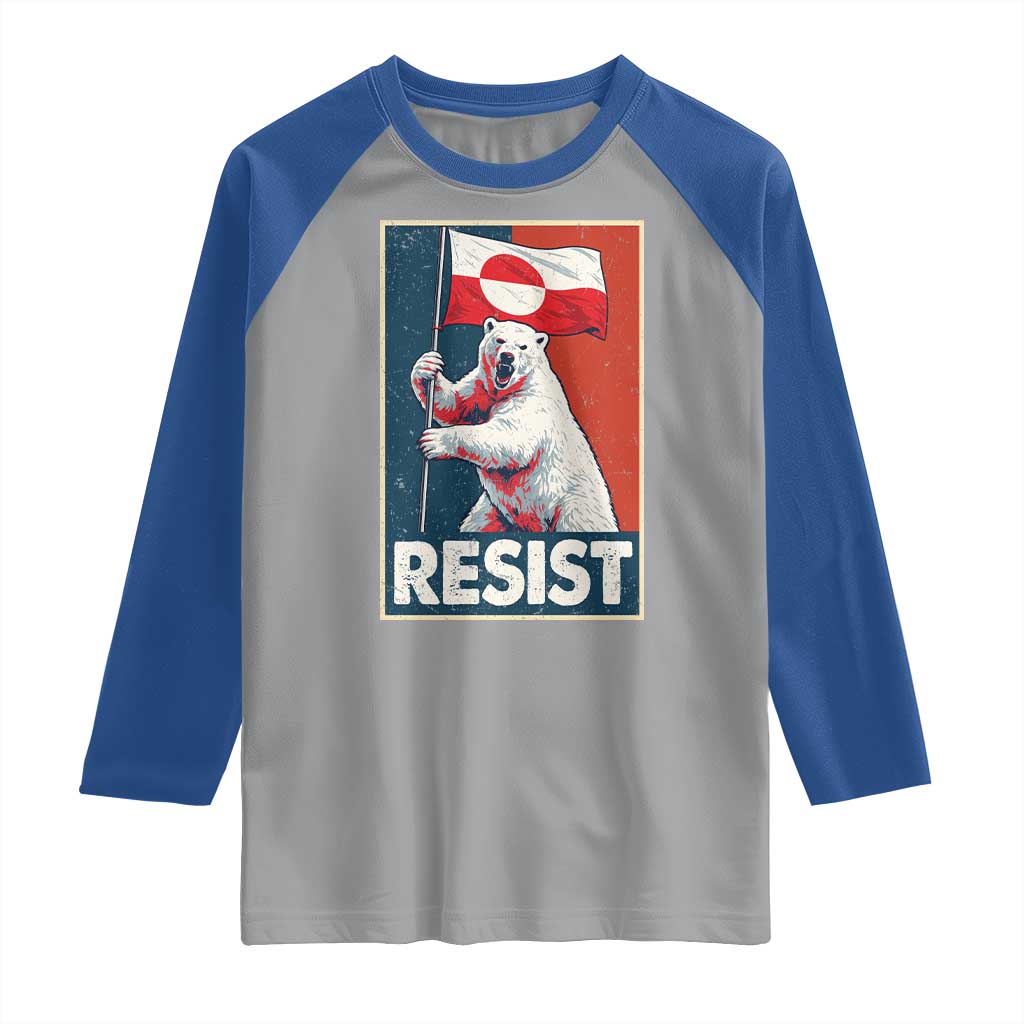Resist Greenland Polar Bear Holding Flag Art Raglan Shirt Resistance Political