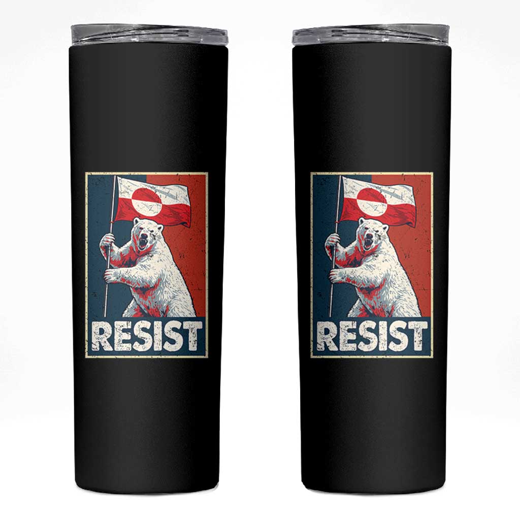 Resist Greenland Polar Bear Holding Flag Art Skinny Tumbler Resistance Political