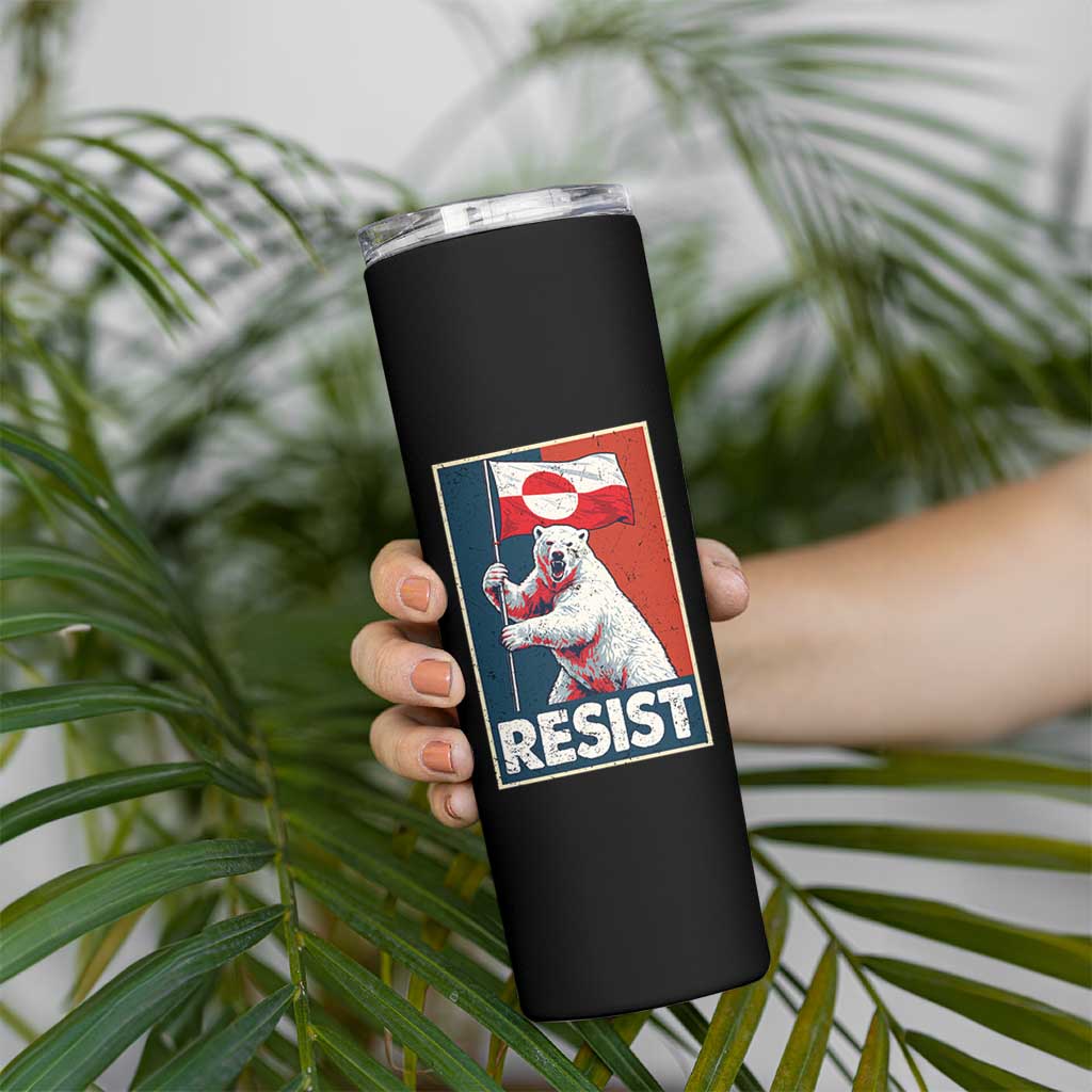 Resist Greenland Polar Bear Holding Flag Art Skinny Tumbler Resistance Political