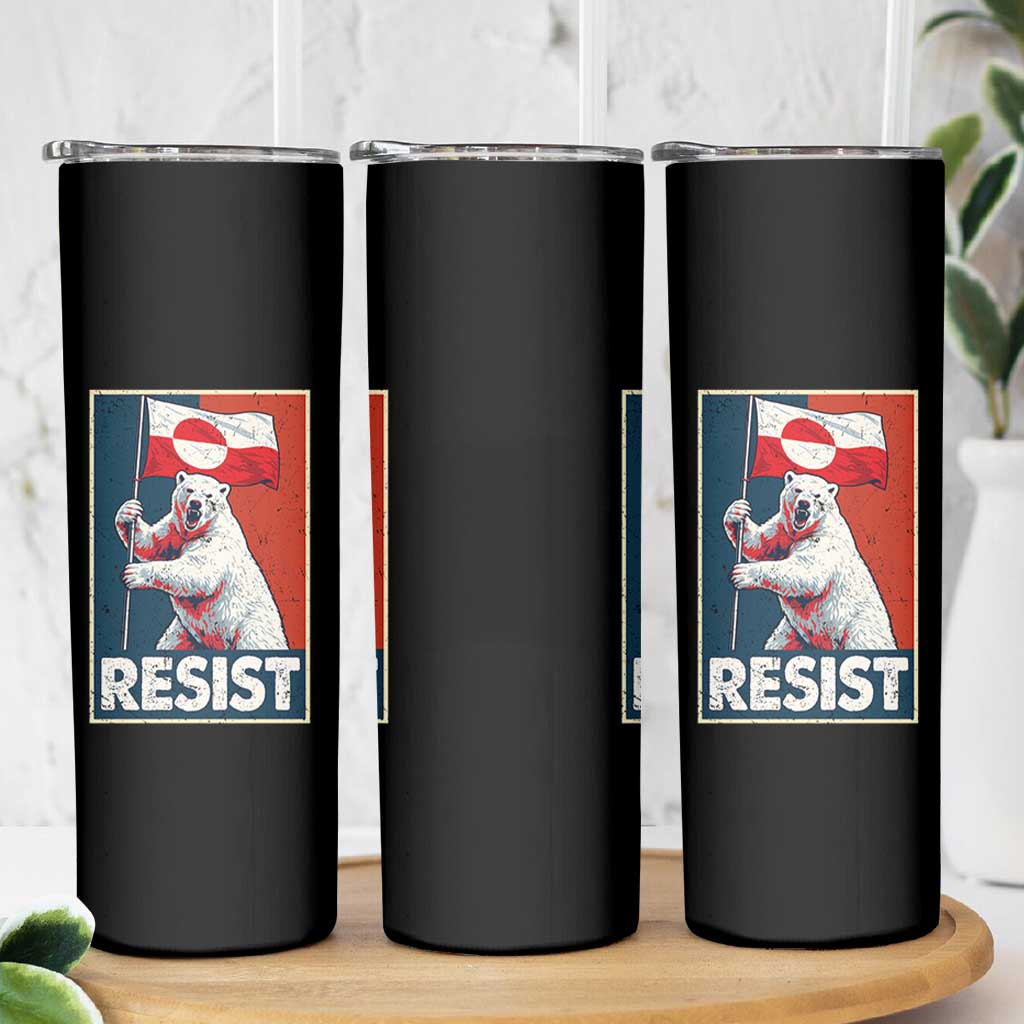 Resist Greenland Polar Bear Holding Flag Art Skinny Tumbler Resistance Political