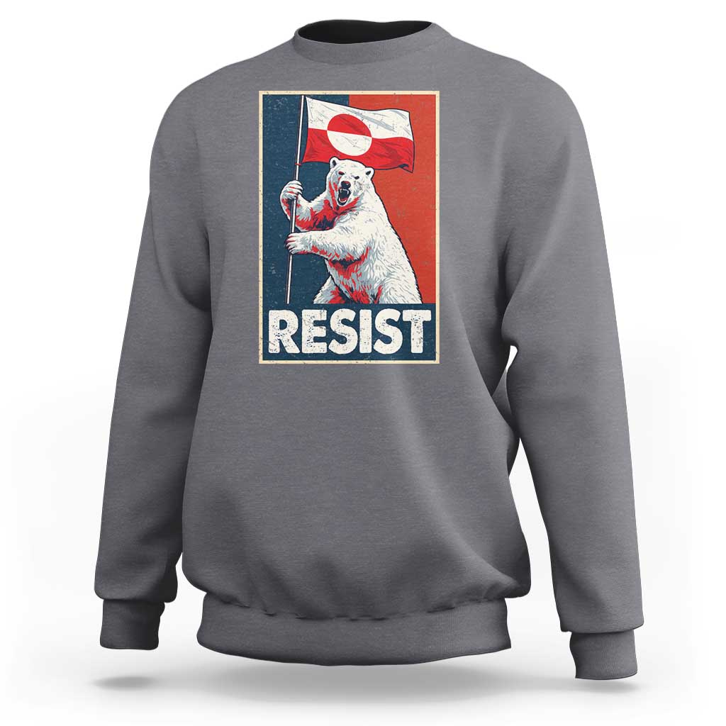 Resist Greenland Polar Bear Holding Flag Art Sweatshirt Resistance Political