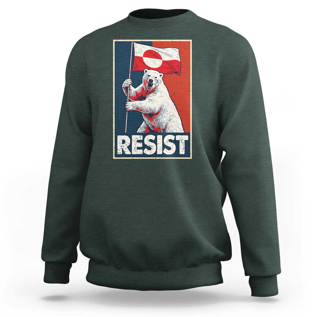 Resist Greenland Polar Bear Holding Flag Art Sweatshirt Resistance Political