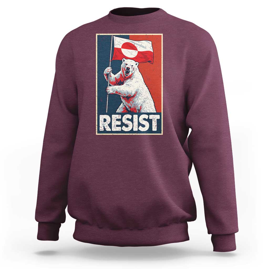 Resist Greenland Polar Bear Holding Flag Art Sweatshirt Resistance Political