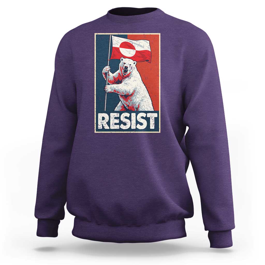 Resist Greenland Polar Bear Holding Flag Art Sweatshirt Resistance Political