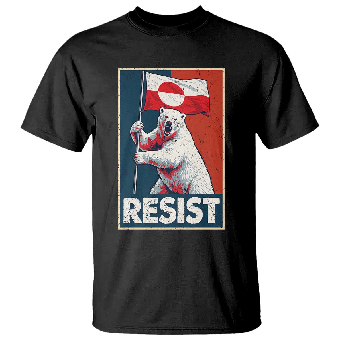 Resist Greenland Polar Bear Holding Flag Art T Shirt Resistance Political