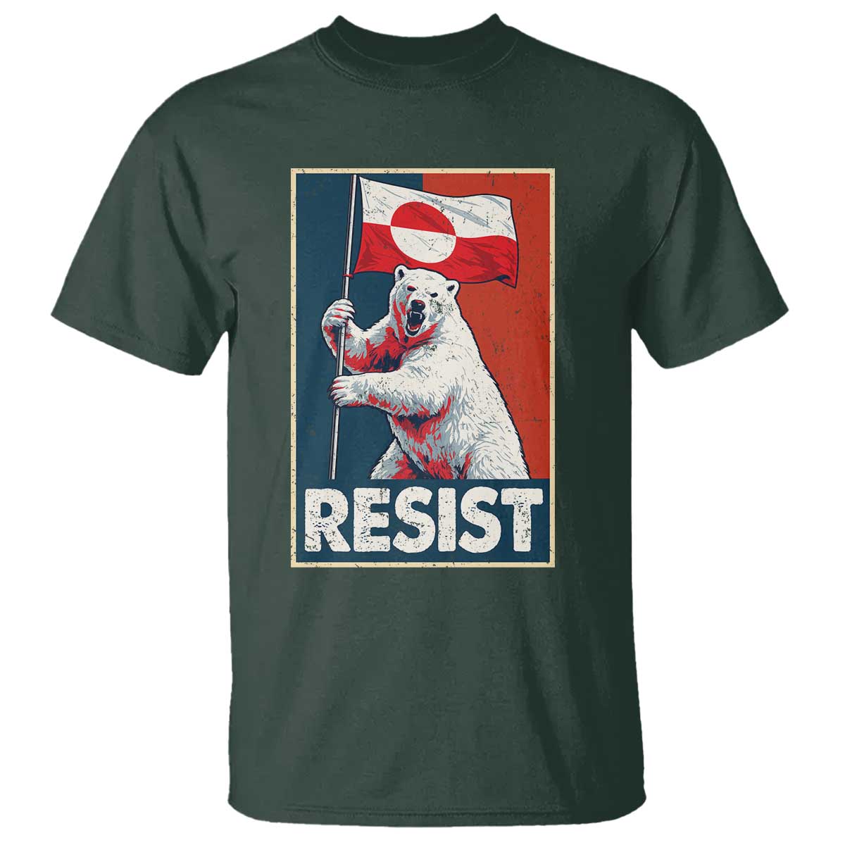 Resist Greenland Polar Bear Holding Flag Art T Shirt Resistance Political