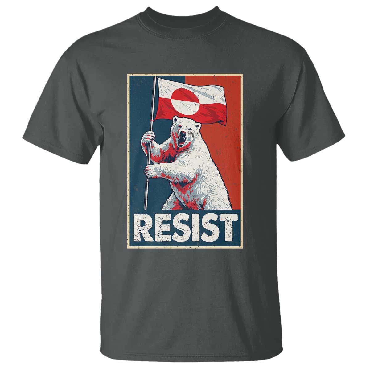 Resist Greenland Polar Bear Holding Flag Art T Shirt Resistance Political