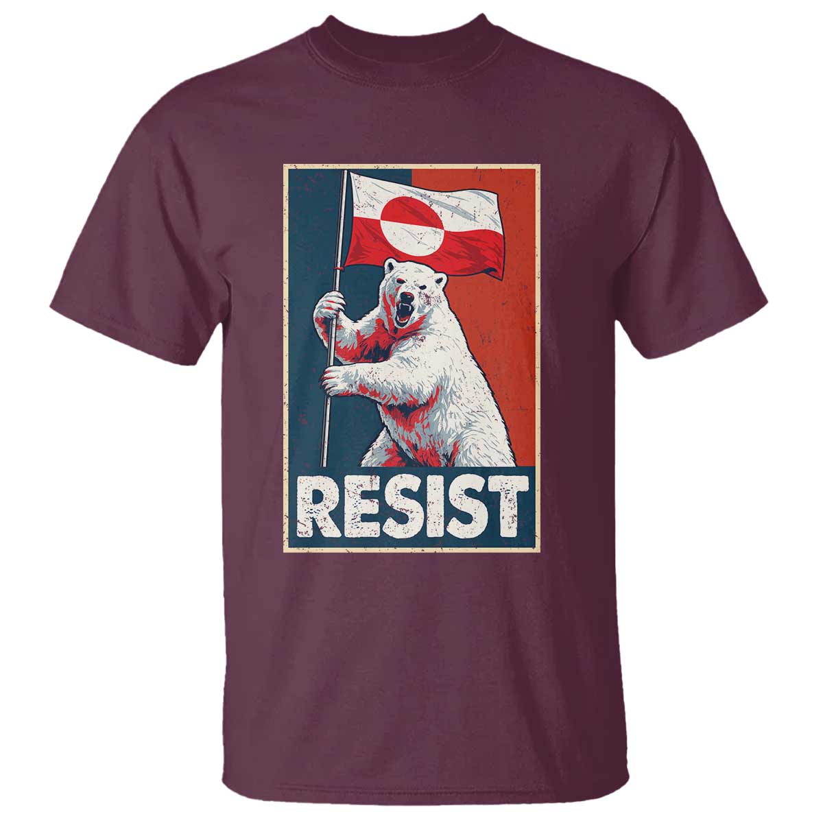 Resist Greenland Polar Bear Holding Flag Art T Shirt Resistance Political