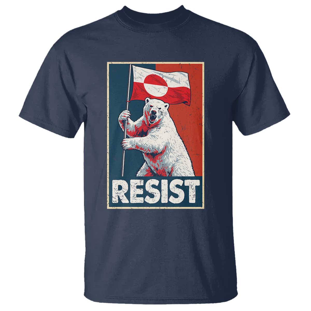 Resist Greenland Polar Bear Holding Flag Art T Shirt Resistance Political