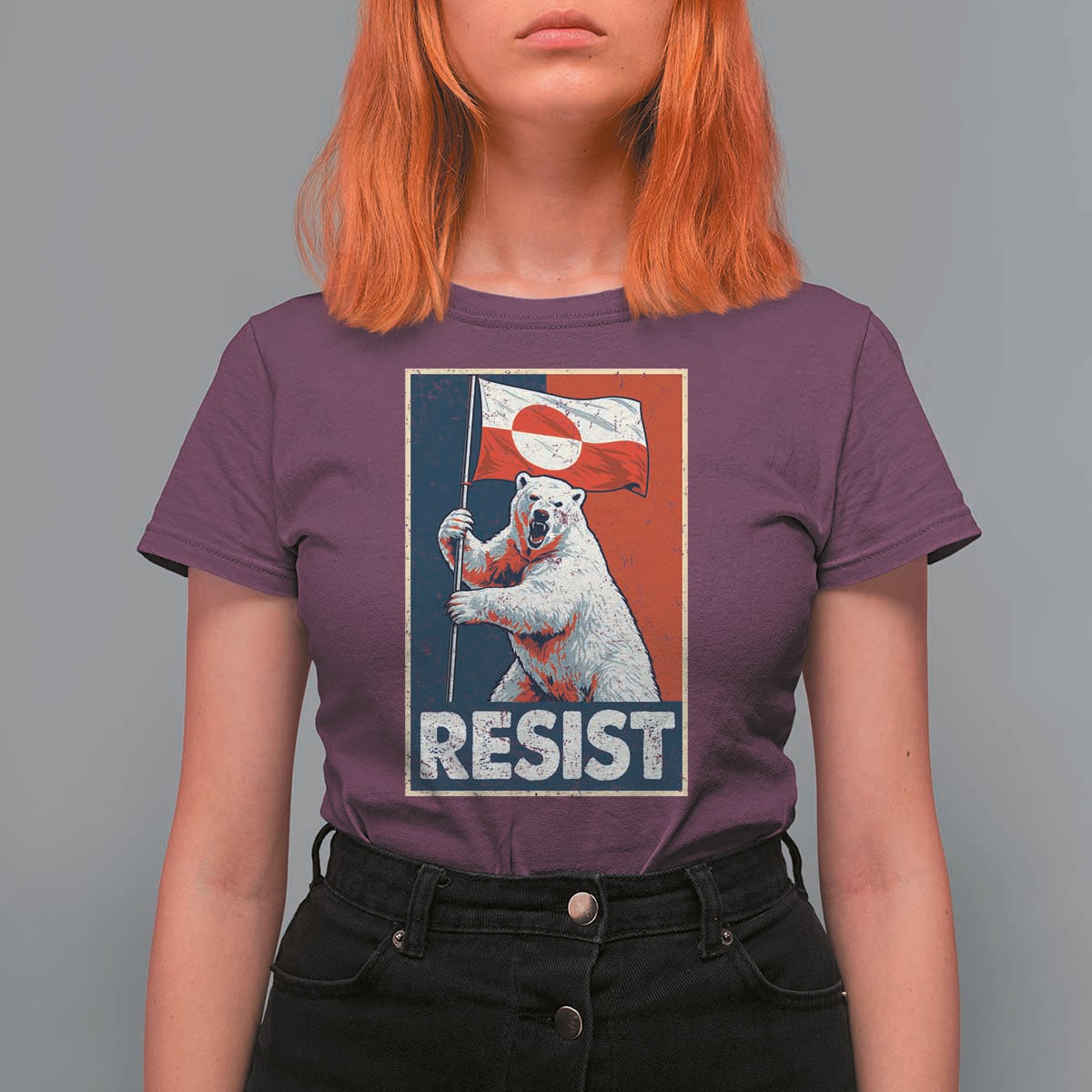 Resist Greenland Polar Bear Holding Flag Art T Shirt For Women Resistance Political