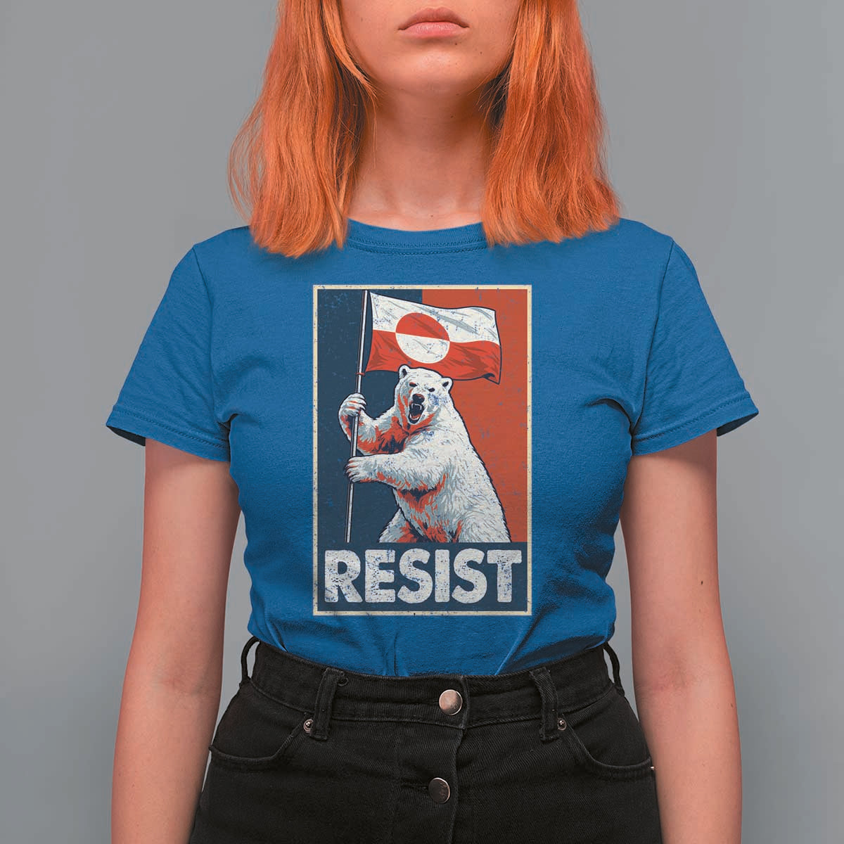 Resist Greenland Polar Bear Holding Flag Art T Shirt For Women Resistance Political