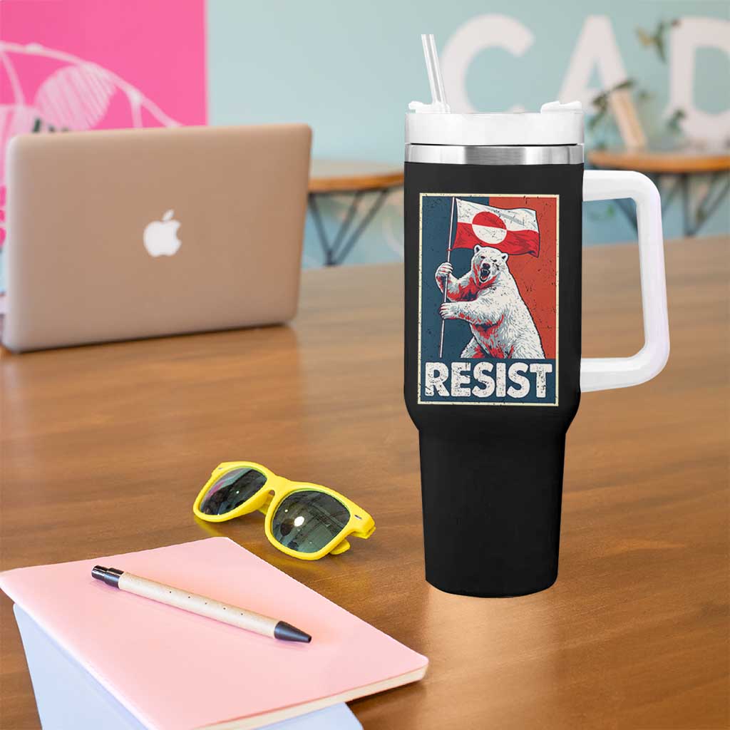 Resist Greenland Polar Bear Holding Flag Art Tumbler With Handle Resistance Political