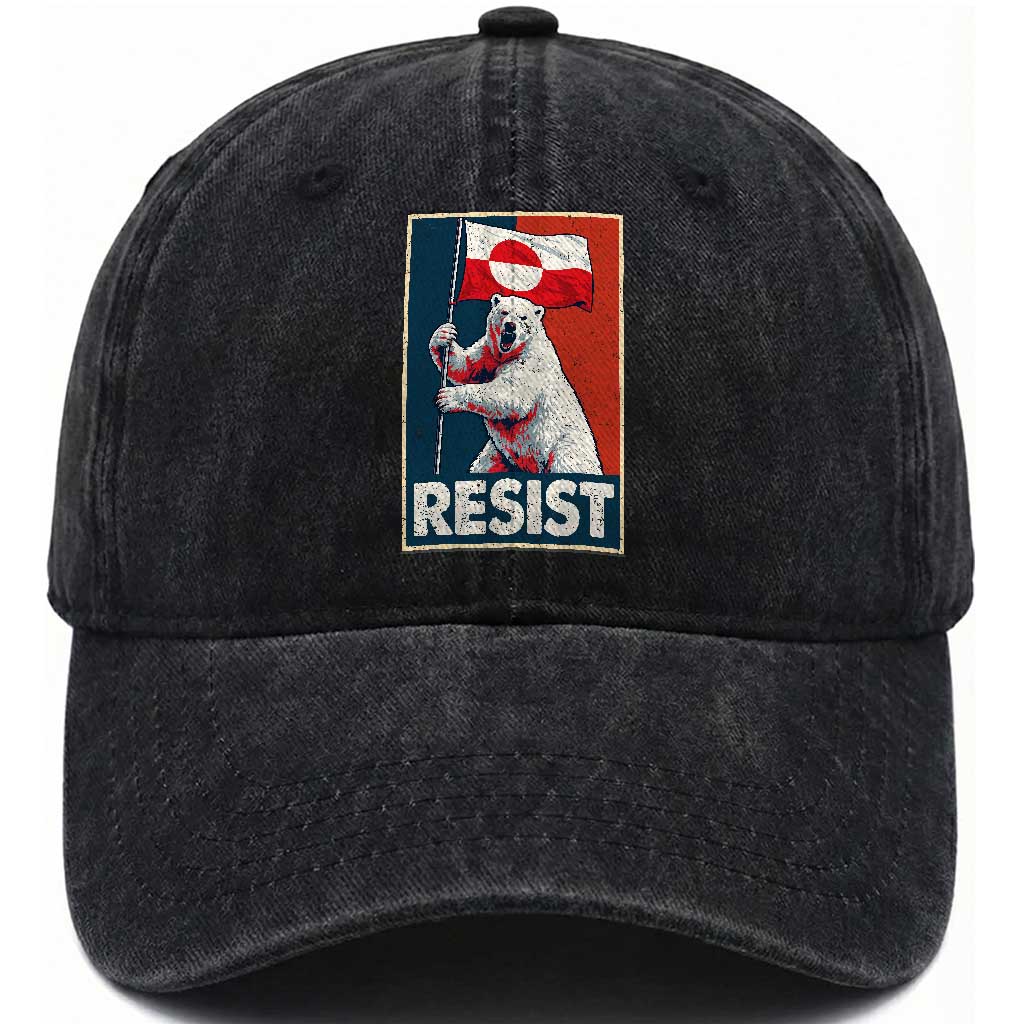 Resist Greenland Polar Bear Holding Flag Art Washed Cotton Baseball Cap Resistance Political