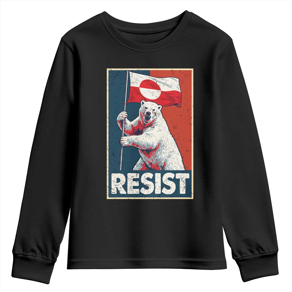 Resist Greenland Polar Bear Holding Flag Art Youth Sweatshirt Resistance Political