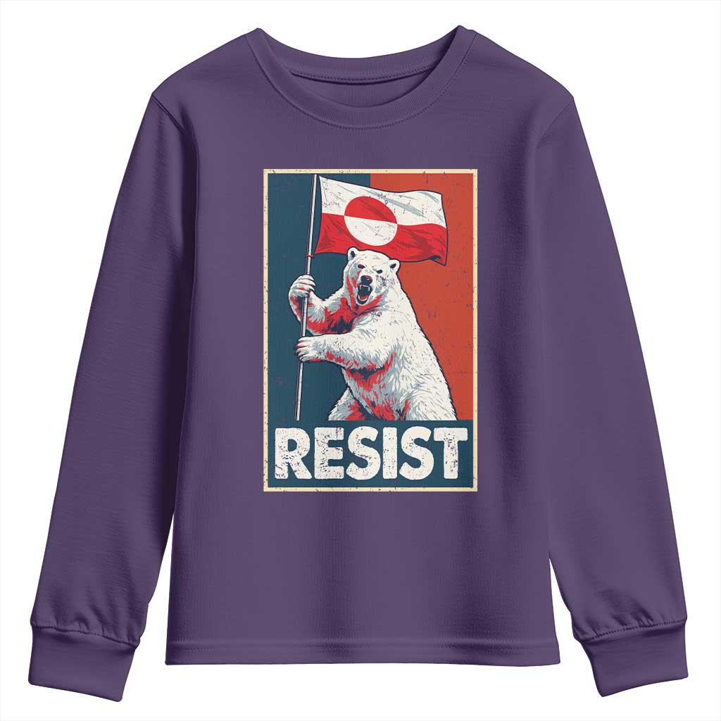 Resist Greenland Polar Bear Holding Flag Art Youth Sweatshirt Resistance Political
