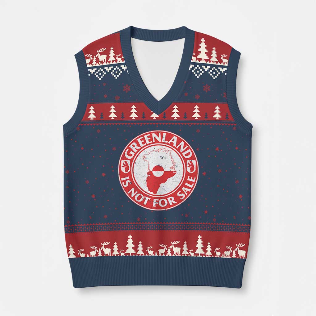 Greenland Is Not For Sale V-Neck Knit Sweater Vest Political Statement Arms of Greenland