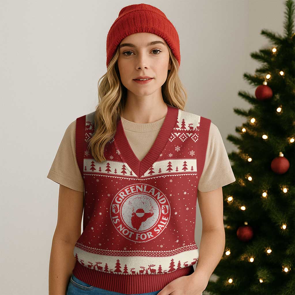 Greenland Is Not For Sale V-Neck Knit Sweater Vest Political Statement Arms of Greenland