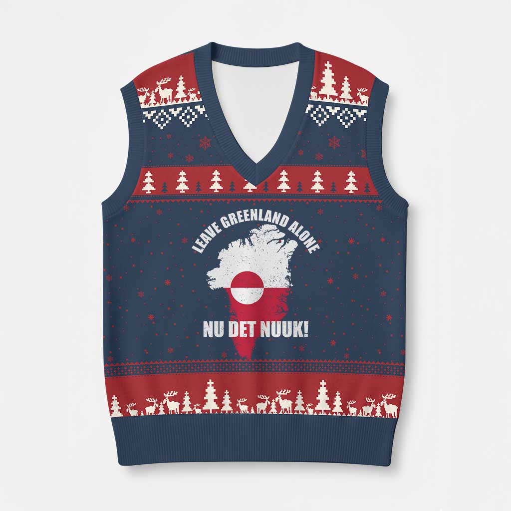 Nu Det Nuuk Leave Greenland Alone V-Neck Knit Sweater Vest Political Statement Greenland Policy