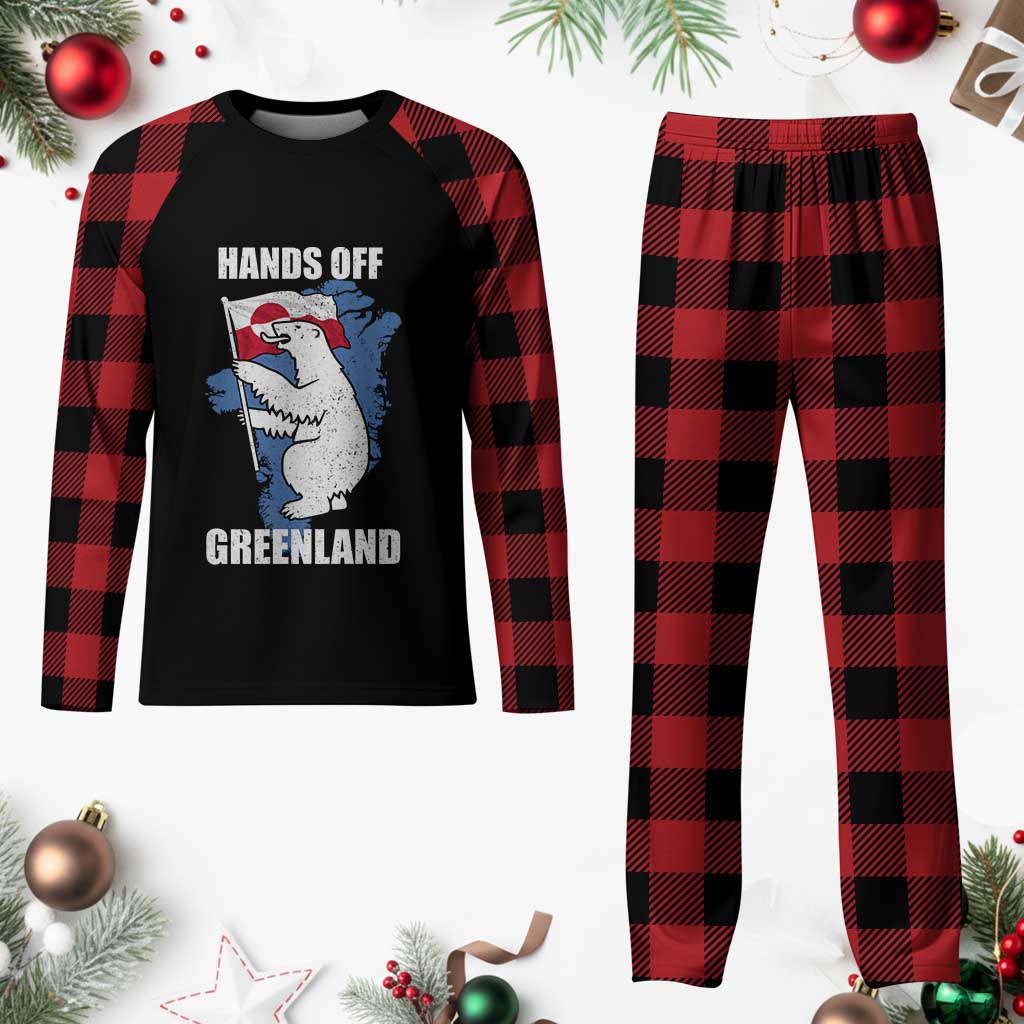 Hands Off Greenland Protest Plaid Pajama Set Support Greenland Bear Holding Flag