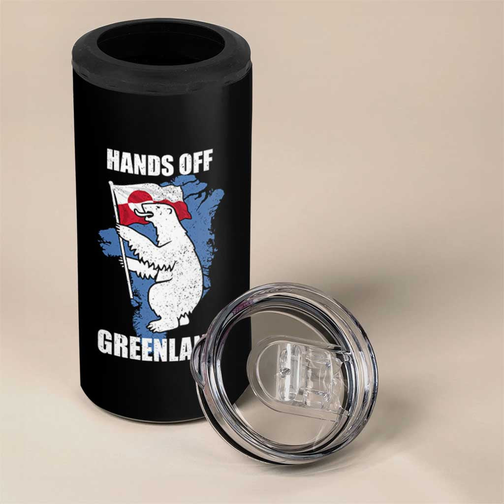 Hands Off Greenland Protest 4 in 1 Can Cooler Tumbler Support Greenland Bear Holding Flag
