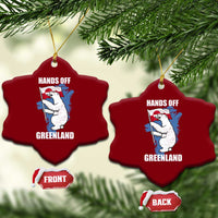 Hands Off Greenland Protest Ceramic Ornament Support Greenland Bear Holding Flag