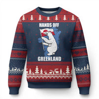 Hands Off Greenland Protest Ugly Christmas Sweater Support Greenland Bear Holding Flag