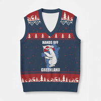 Hands Off Greenland Protest V-Neck Knit Sweater Vest Support Greenland Bear Holding Flag