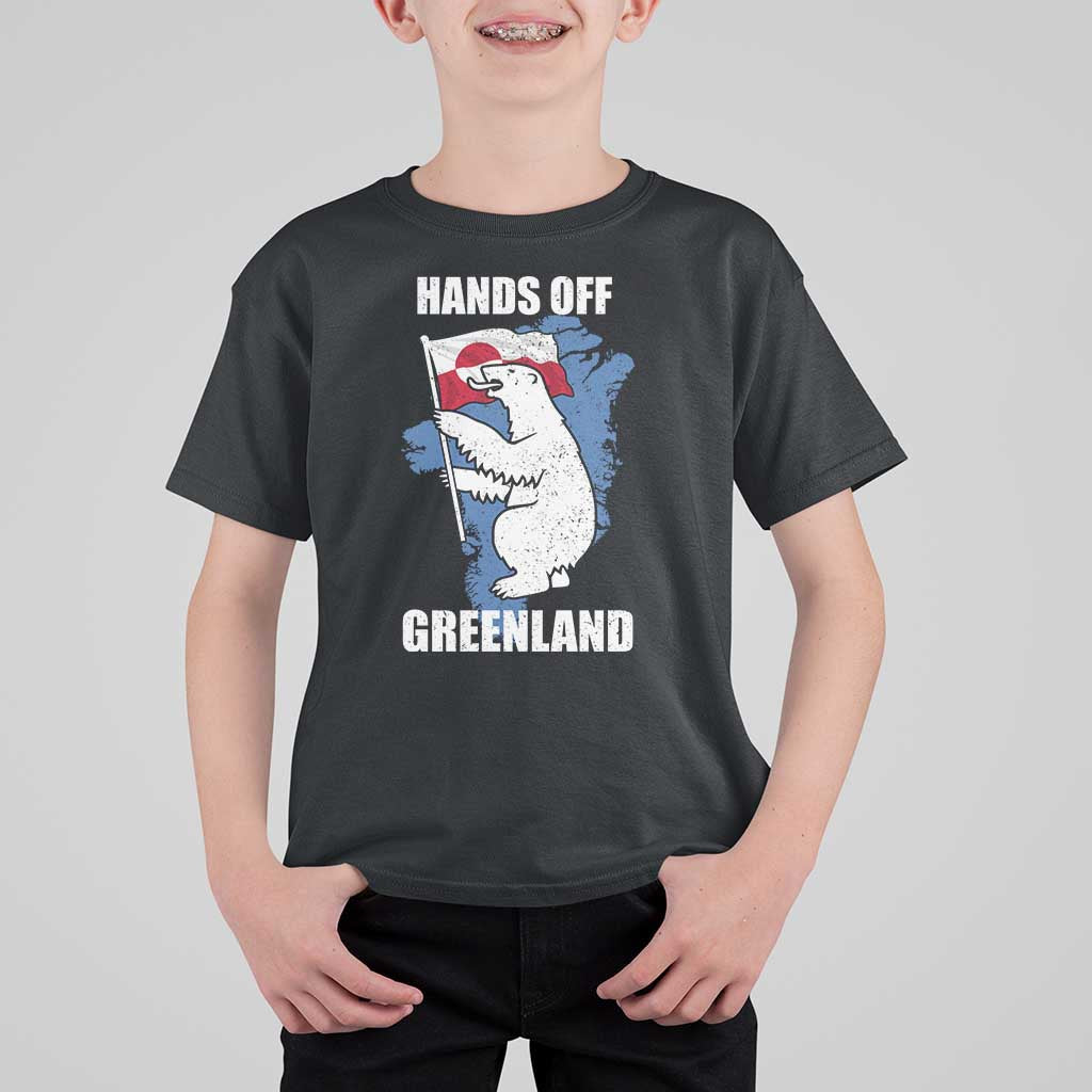 Hands Off Greenland Protest T Shirt For Kid Support Greenland Bear Holding Flag