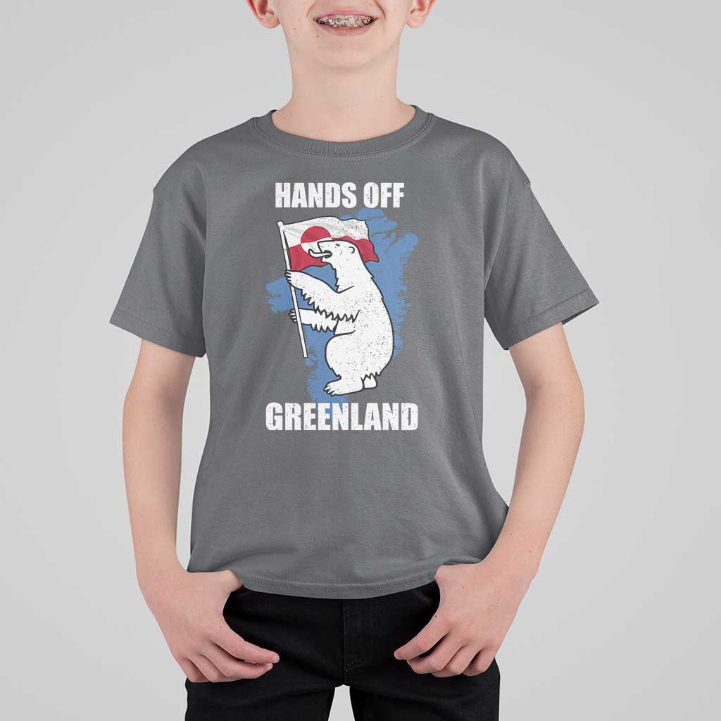 Hands Off Greenland Protest T Shirt For Kid Support Greenland Bear Holding Flag