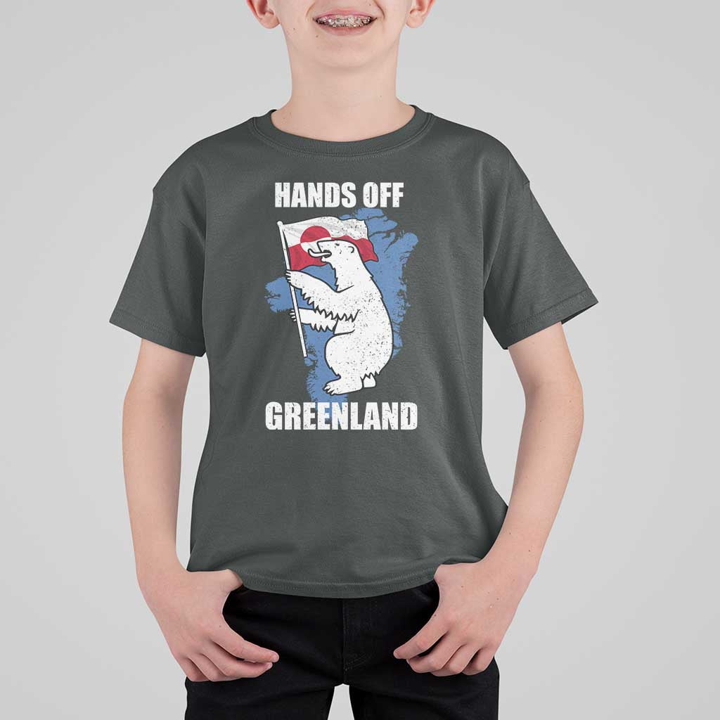 Hands Off Greenland Protest T Shirt For Kid Support Greenland Bear Holding Flag