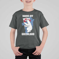 Hands Off Greenland Protest T Shirt For Kid Support Greenland Bear Holding Flag