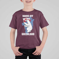 Hands Off Greenland Protest T Shirt For Kid Support Greenland Bear Holding Flag